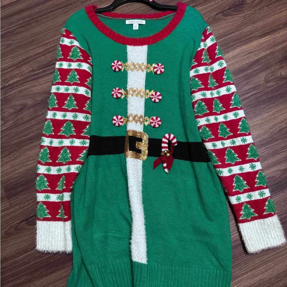 Festive Green and Red Christmas Sweater